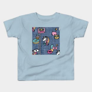 unicorn patches denim kawaii Kids T-Shirt